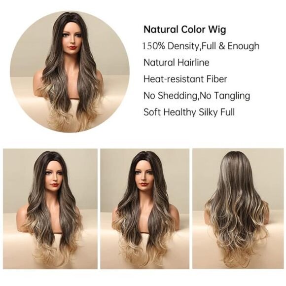 Women Cosplay Daily Natural Hair Wig Heat Resistant Fiber - Brown Mixed Blonde